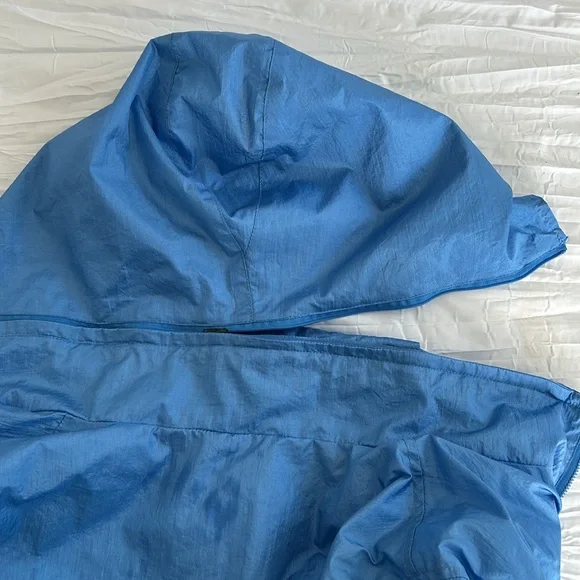 NEYELLE Women’s VintageY2K Windbreaker Blue/White Kangaroo Pocket Zipper Hood XL - Picture 10 of 14